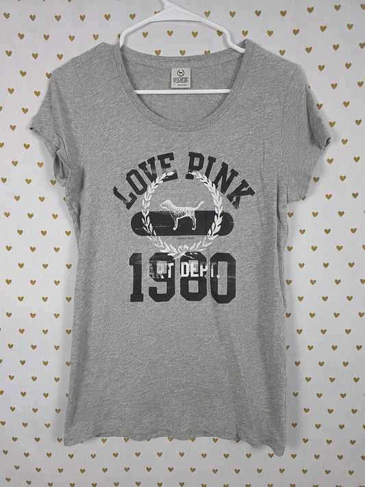 Victorias Secret PINK LOVE Crest VINTAGE y2k Grey tee shirt LARGE