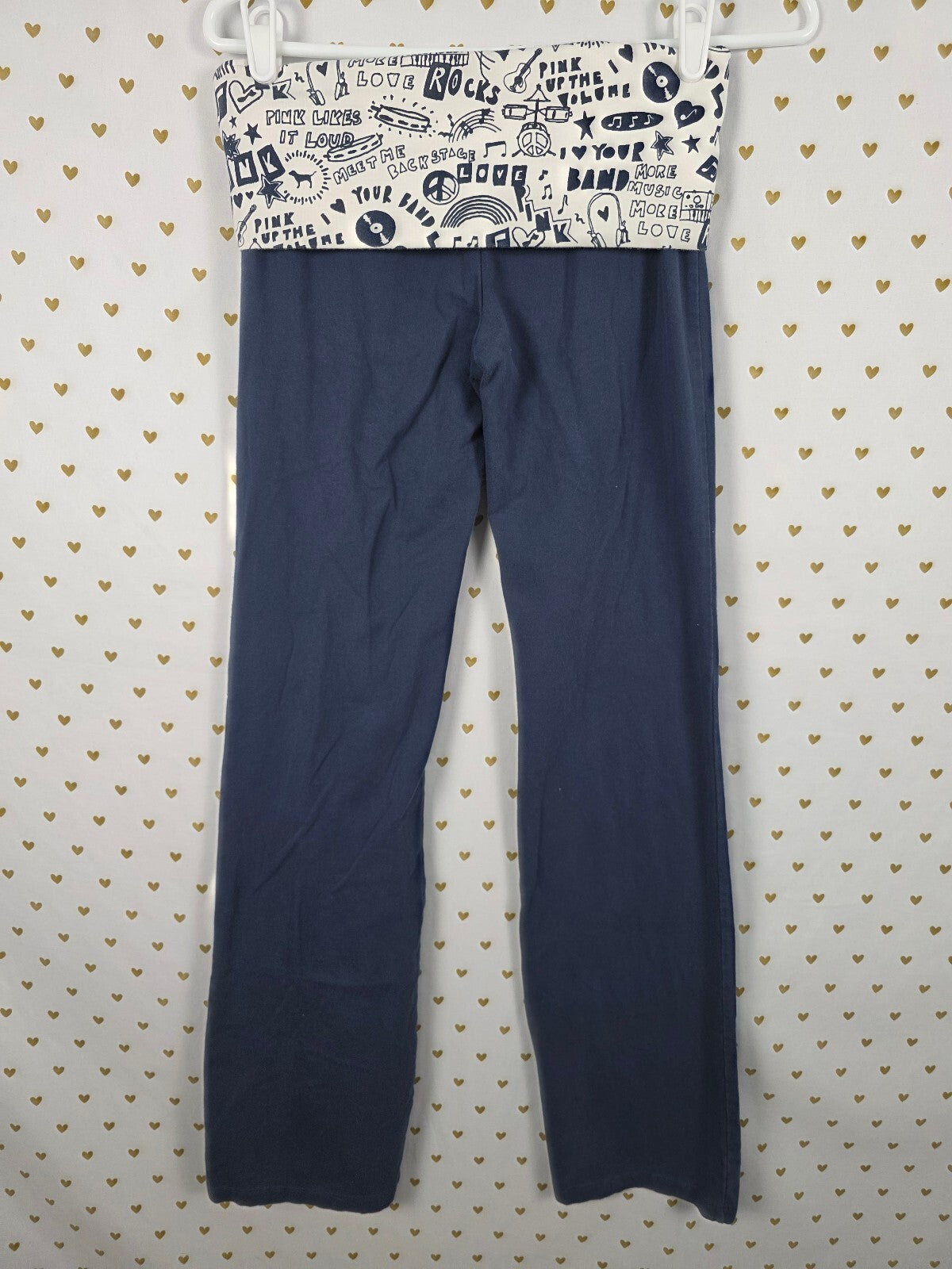Vintage PINK Victoria's Secret RARE Foldover Yoga Pants Blue Band Graphic Small