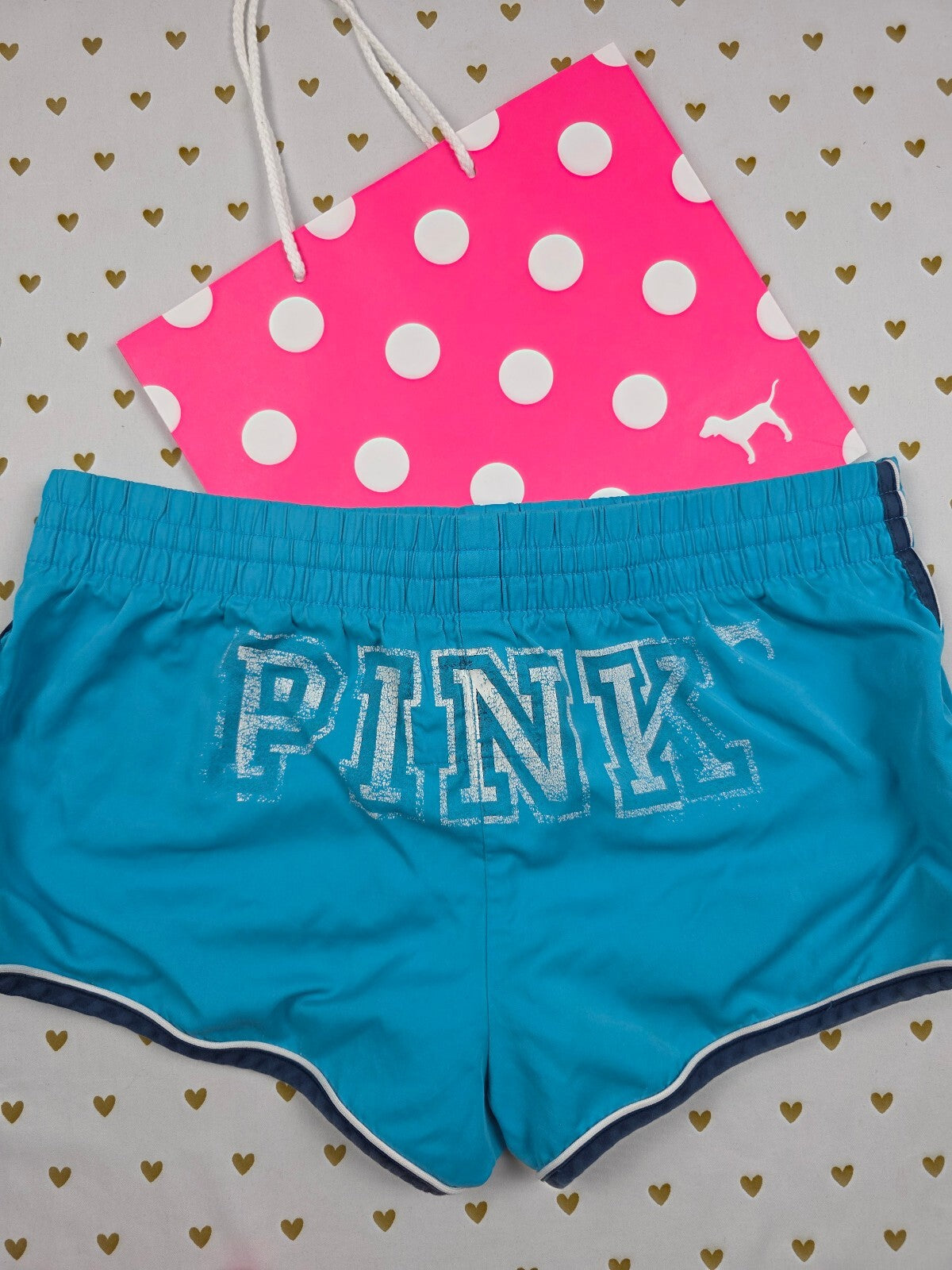 Victoria's Secret LOVE PINK Board Shorts M Blue Swim Y2K Logo Drawstring
