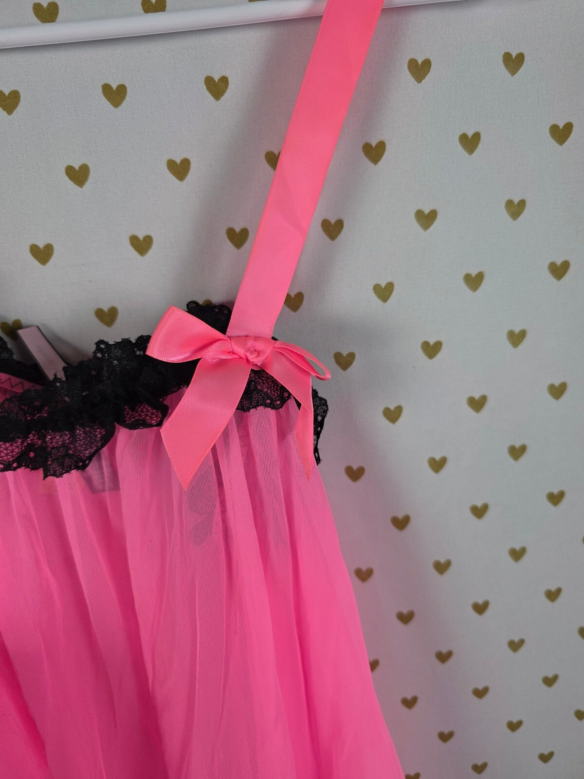Victoria's Secret Sexy Little Things Pink Black Lace Babydoll Nightie M NWT NEW