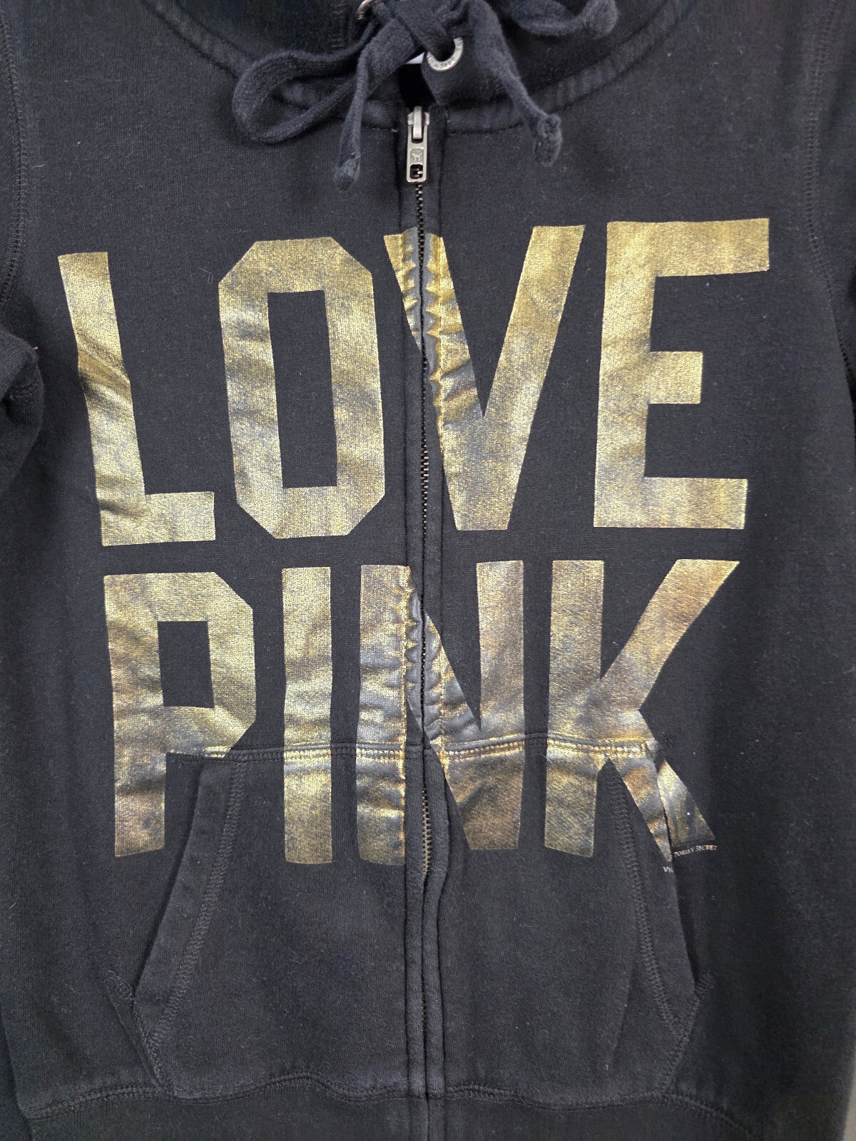 Victoria's Secret PINK Vintage Black Gold LOVE PINK Leopard Sequin 86 Hoodie XS