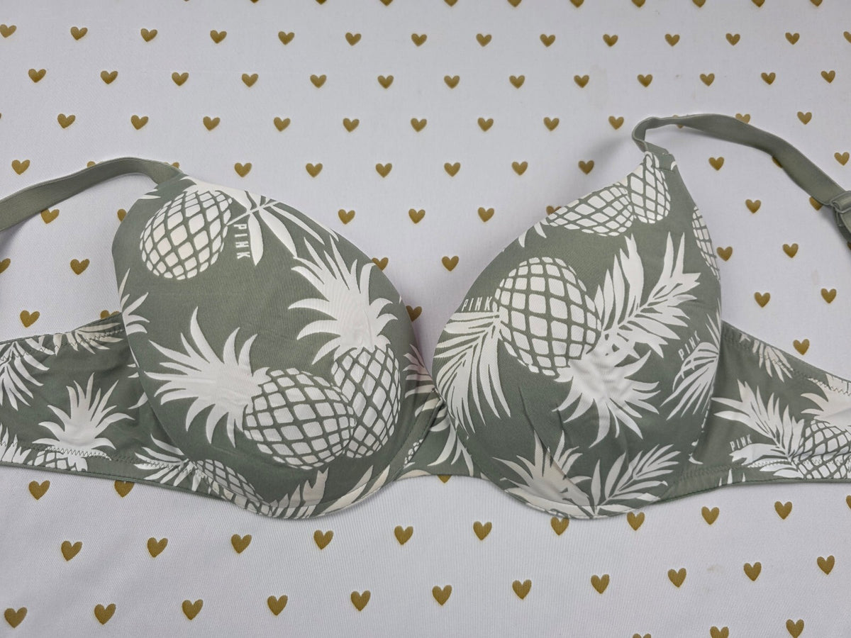 Victorias Secret Pink Pineapples Sage Green 36D Push Up bra