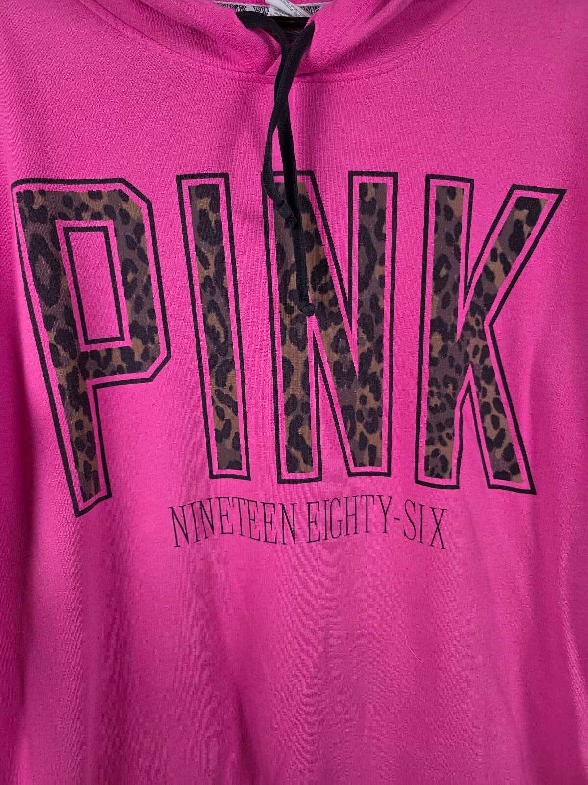 Victorias Secret Pink Leopard Cheetah Logo Oversized Pullover Hoodie Sweater MED