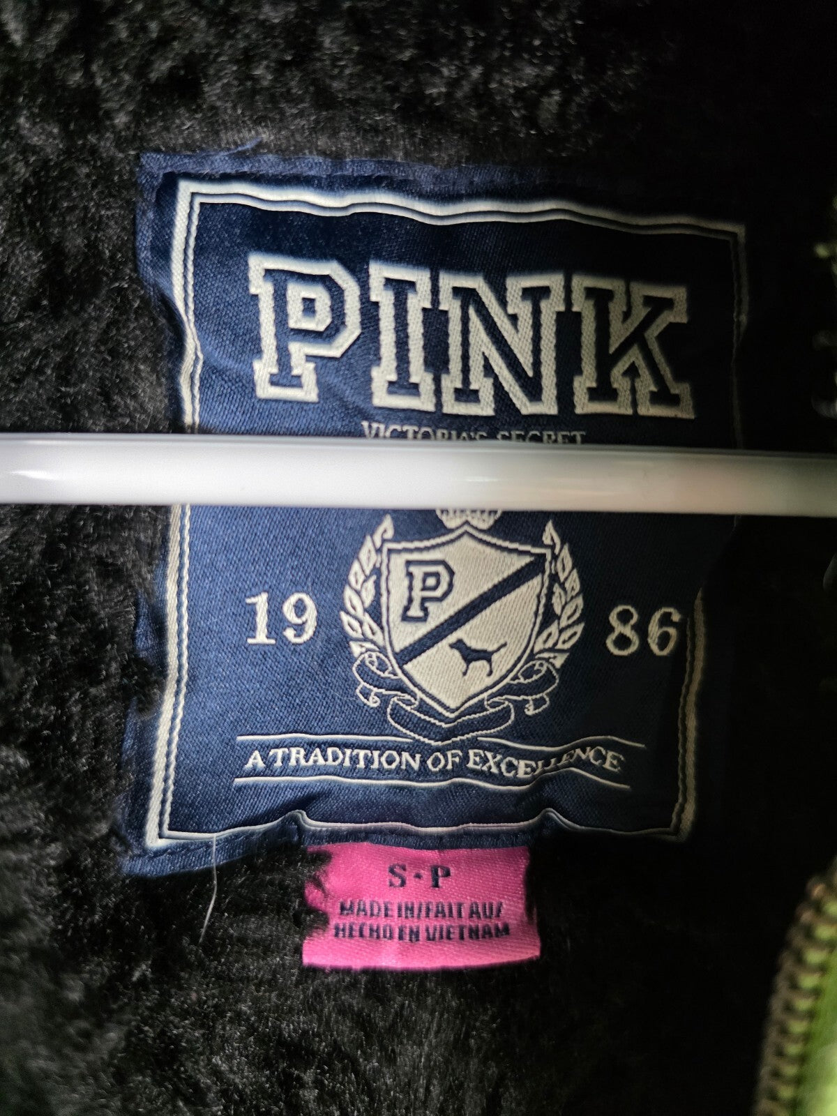 Victoria's Secret PINK Hoodie S Green Sequin LOVE PINK Faux Fur Full Zip BLING