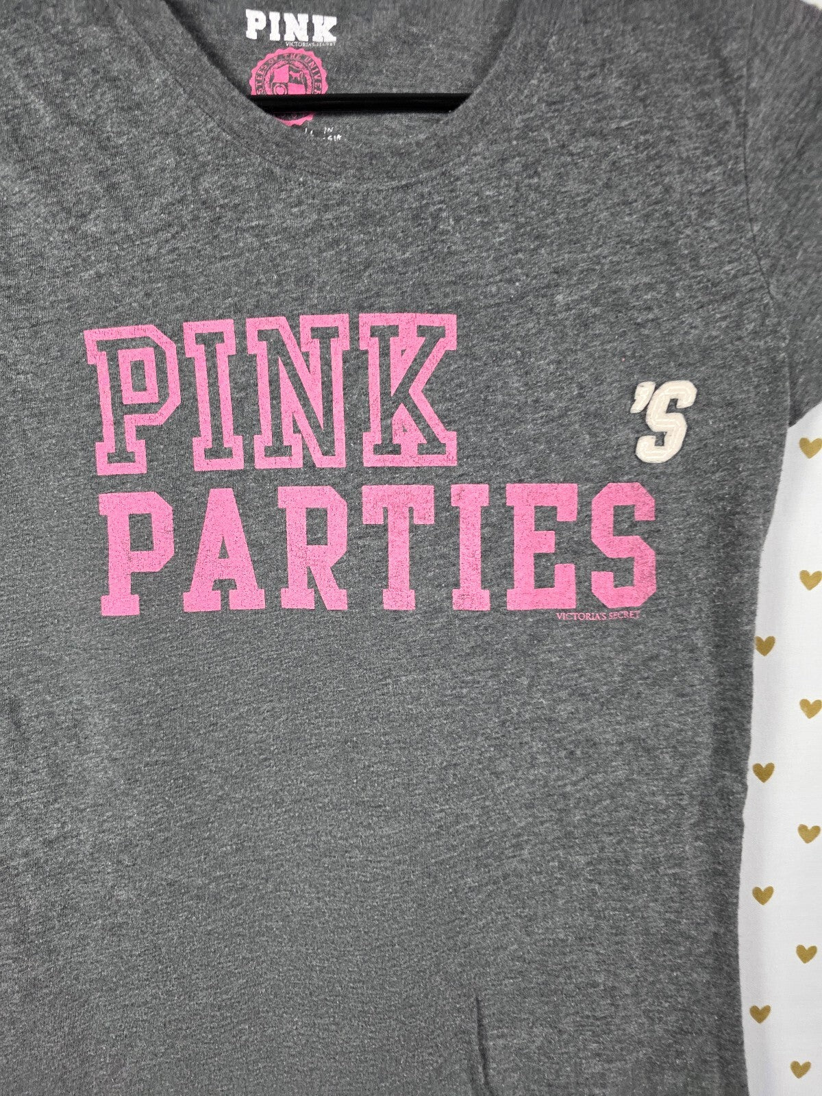 Victorias Secret PINK LOVES PARTIES Tee shirt Grey Vintage y2k MEDIUM