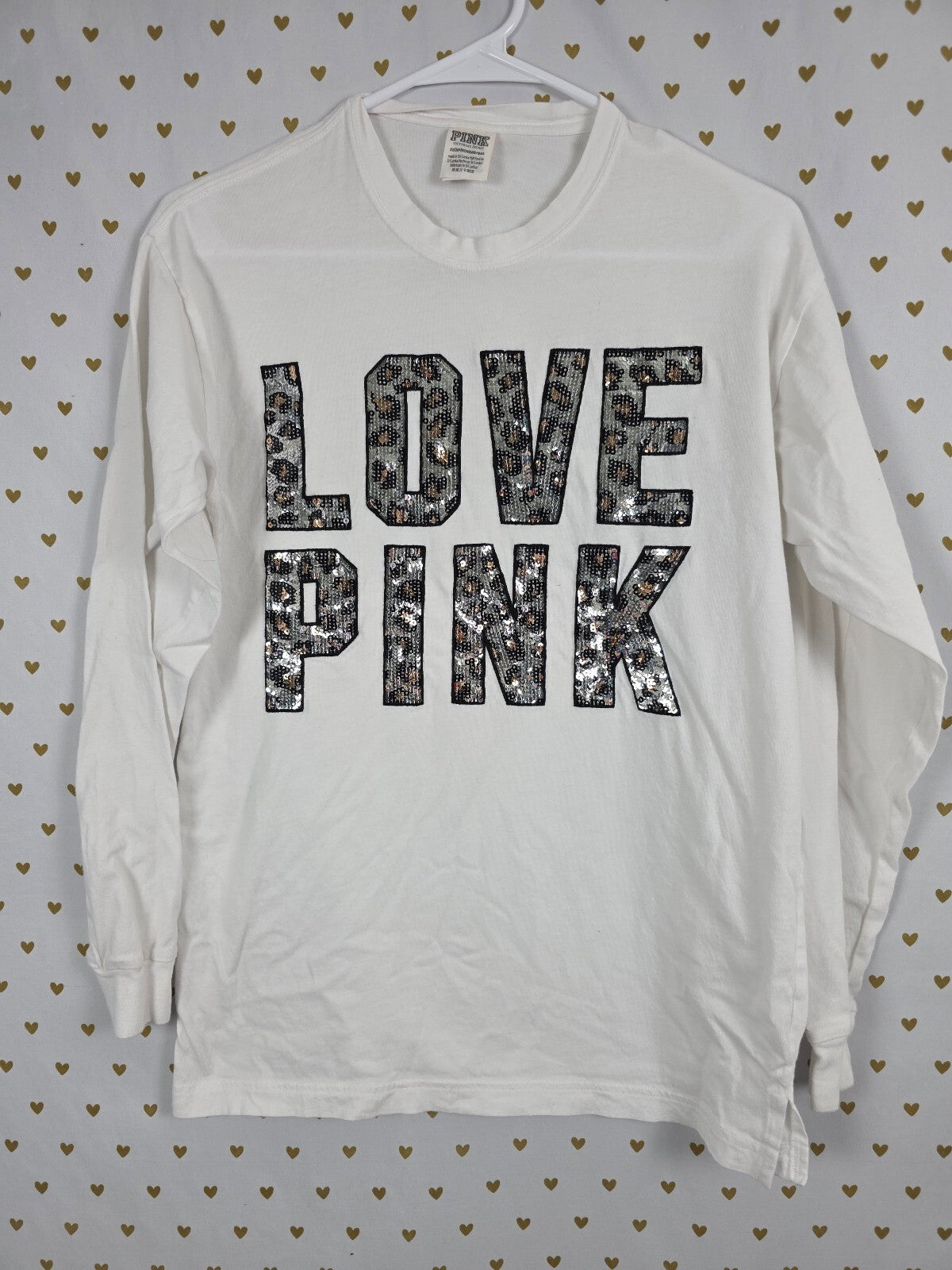 Victorias Secret PINK BLING Cheetah Leopard Long Sleeve white Tee shirt XS