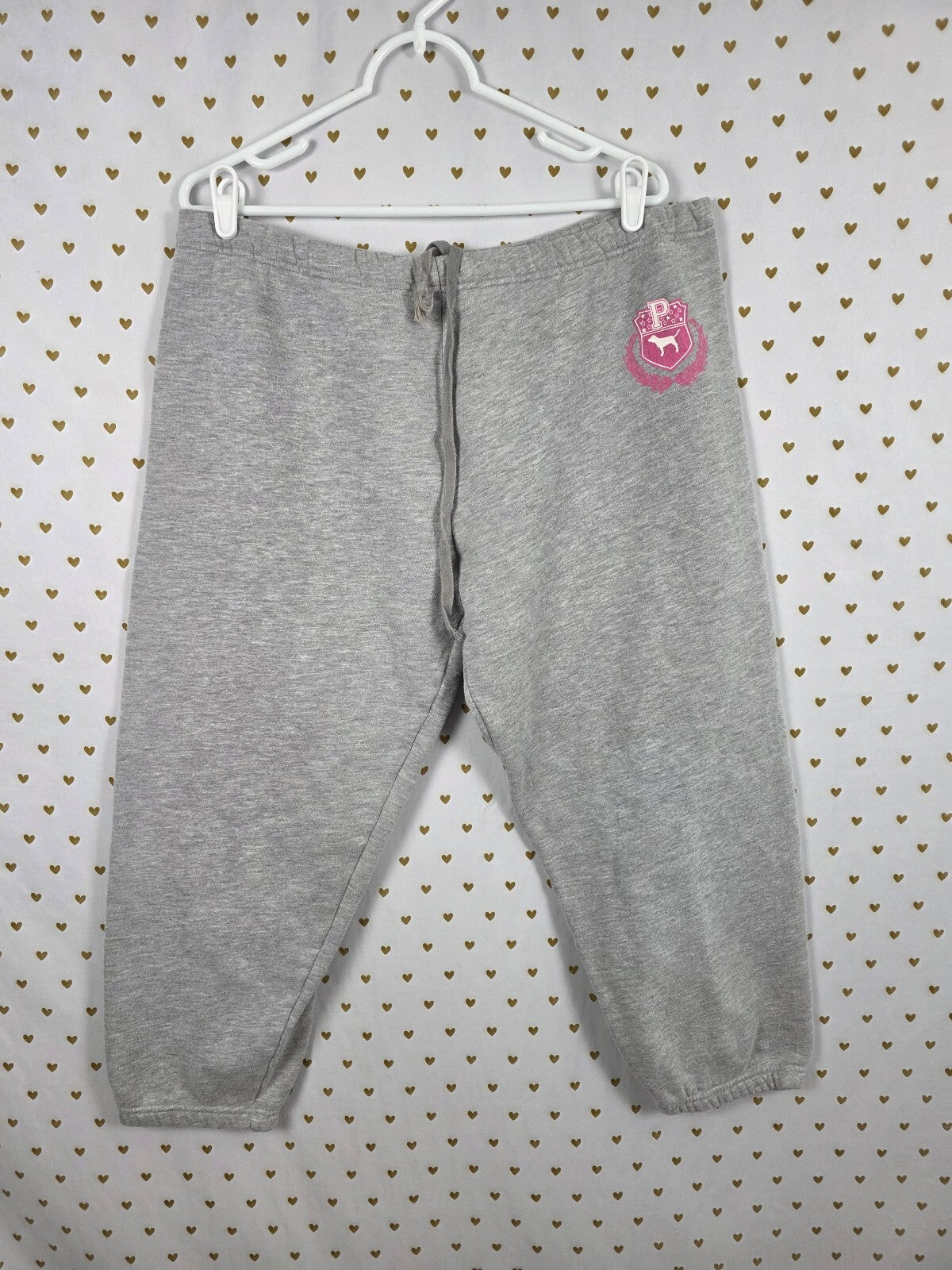 Victorias Secret PINK PHI BETA PINK Sweats Capri Sweatpants Grey Large Vintage