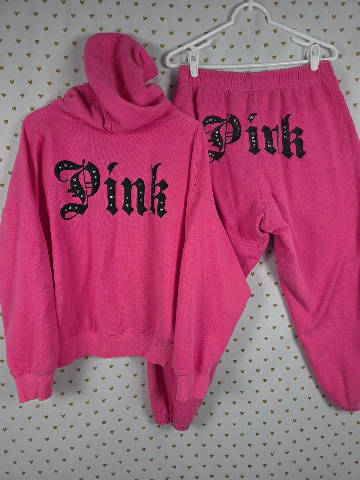 Victoria's Secret PINK Old English BLING Hoodie Sweatpants Gothic Halloween M L