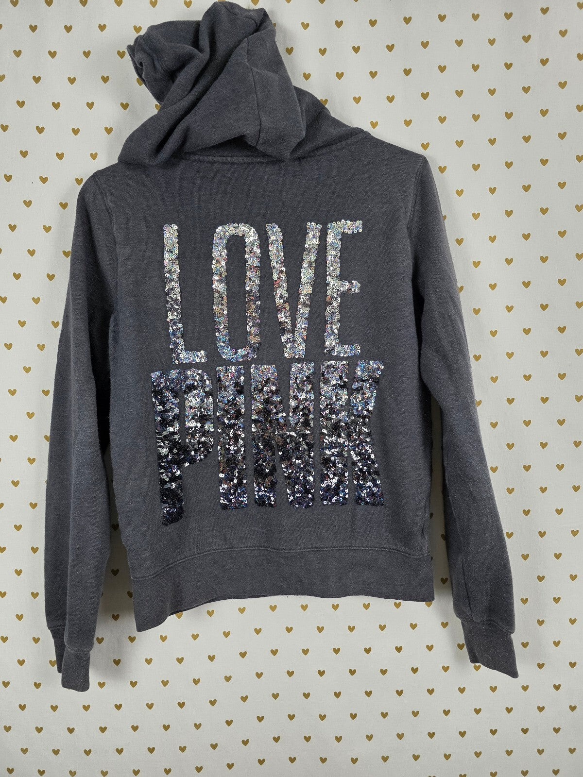 Victorias Secret Pink Vintage Y2k Gradient Bling Logo Hoodie Jacket XS Grey