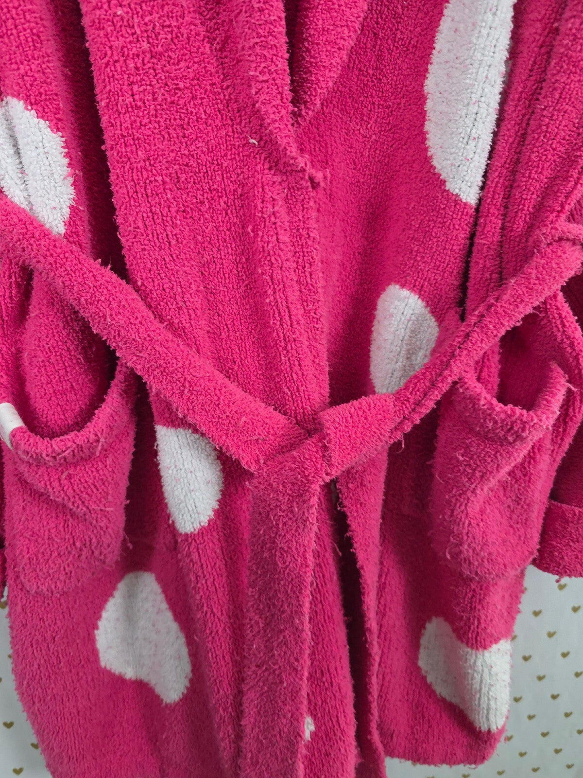 Vintage Victoria's Secret Pink White Polka Dot Plush Robe Belted Large