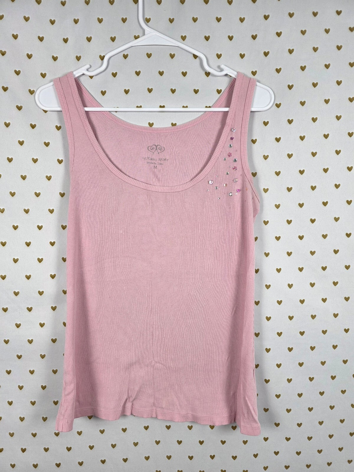 Victorias Secret Vintage Pink Bling Medium Studded Ribbed Tank Top MEDIUM