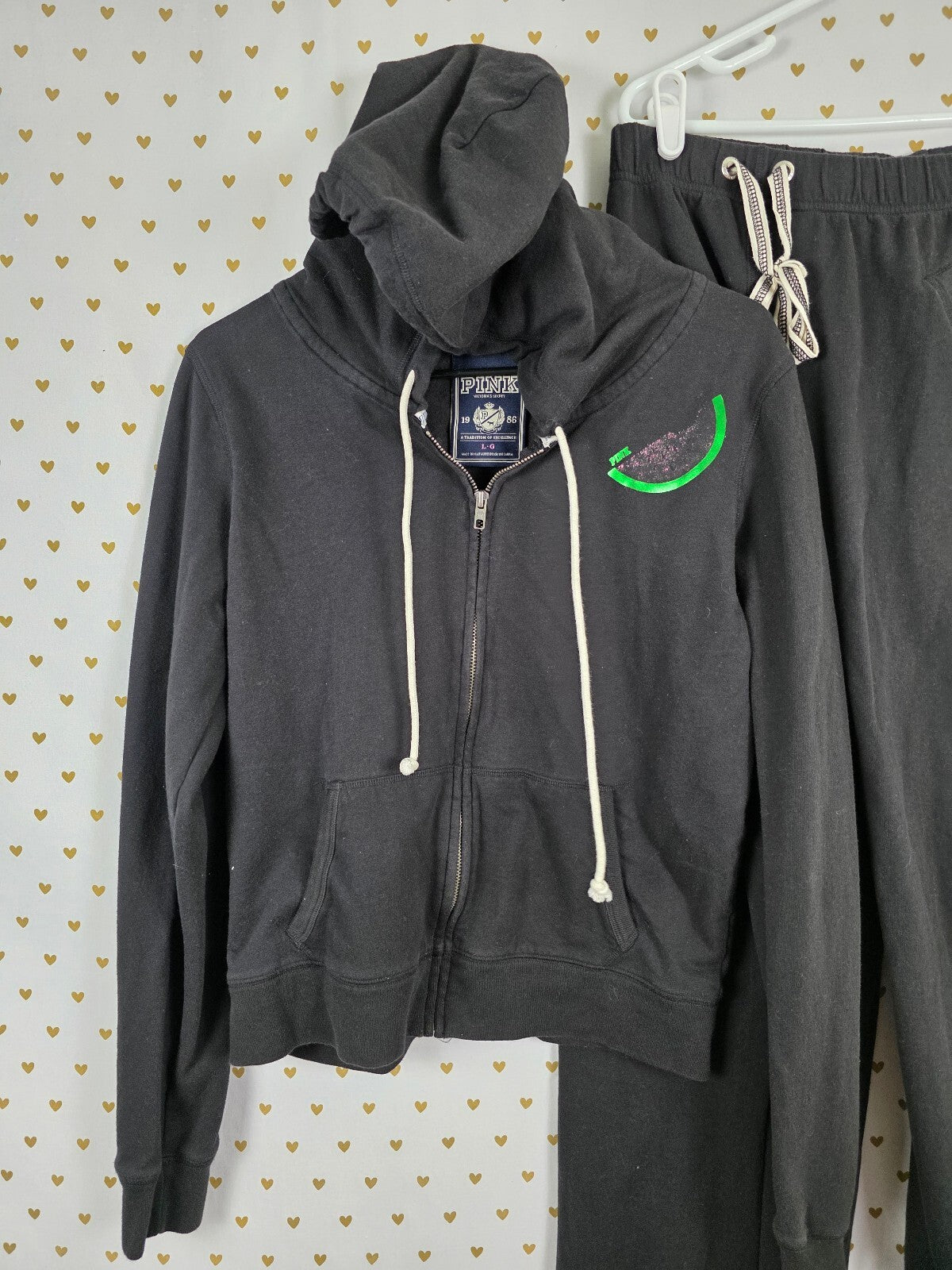 Victorias Secret PINK Vintage Y2k Full zip Hoodie Boyfriend Sweats Set Small L