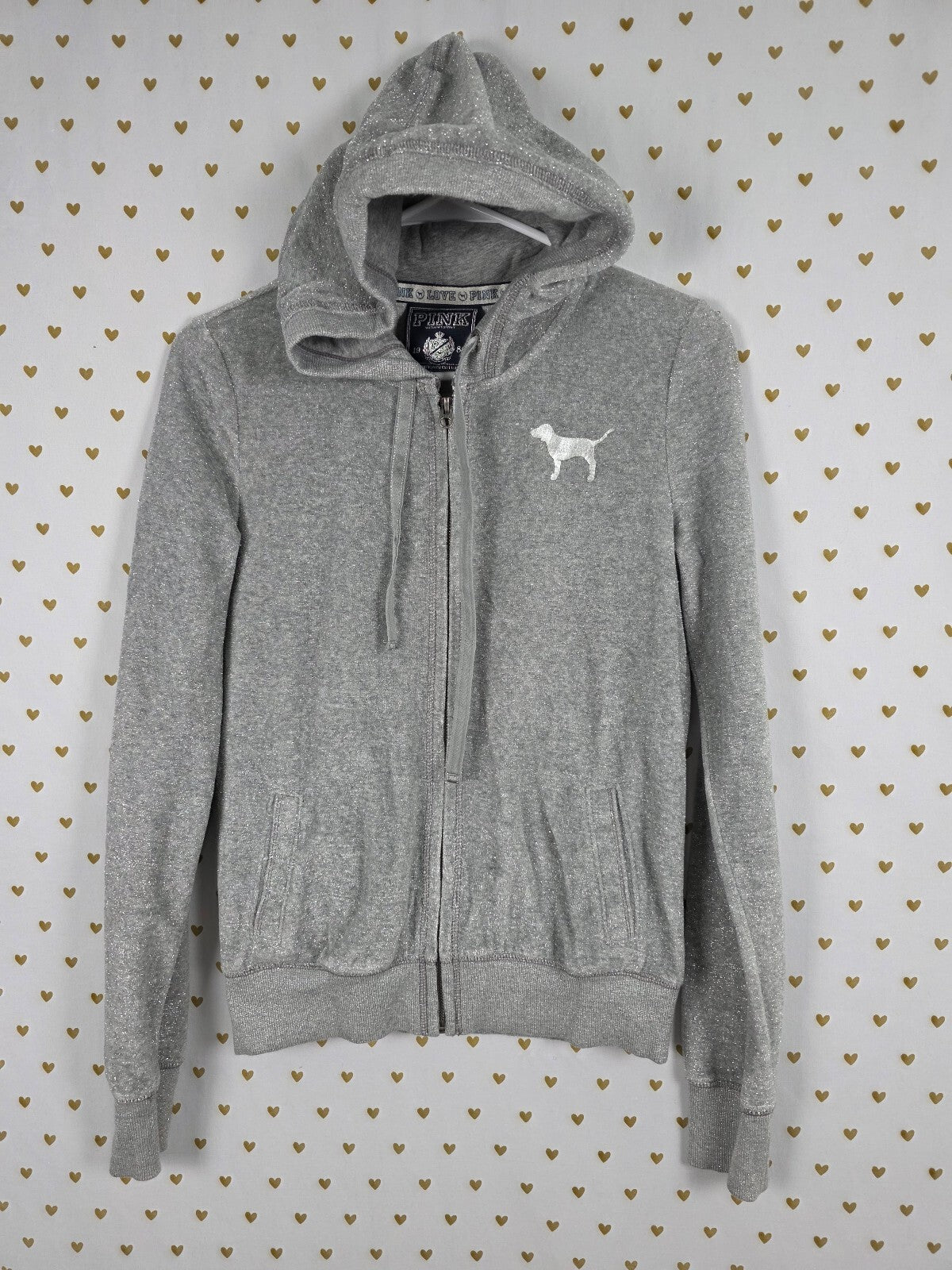Victorias Secret Pink Bling Thread Full zip Heart Sequined Hoodie Jacket XS