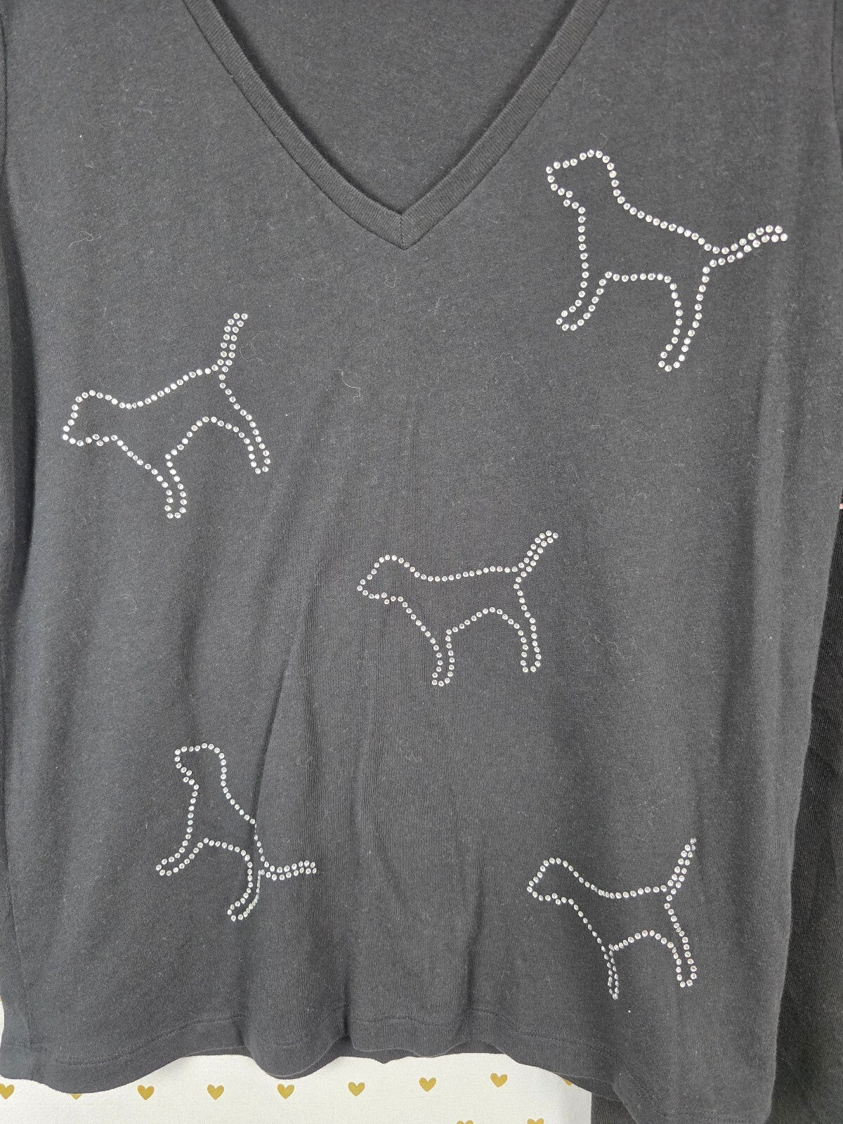 Victoria's Secret PINK Rhinestone Dog Tee Sweatpants Set Black BLING