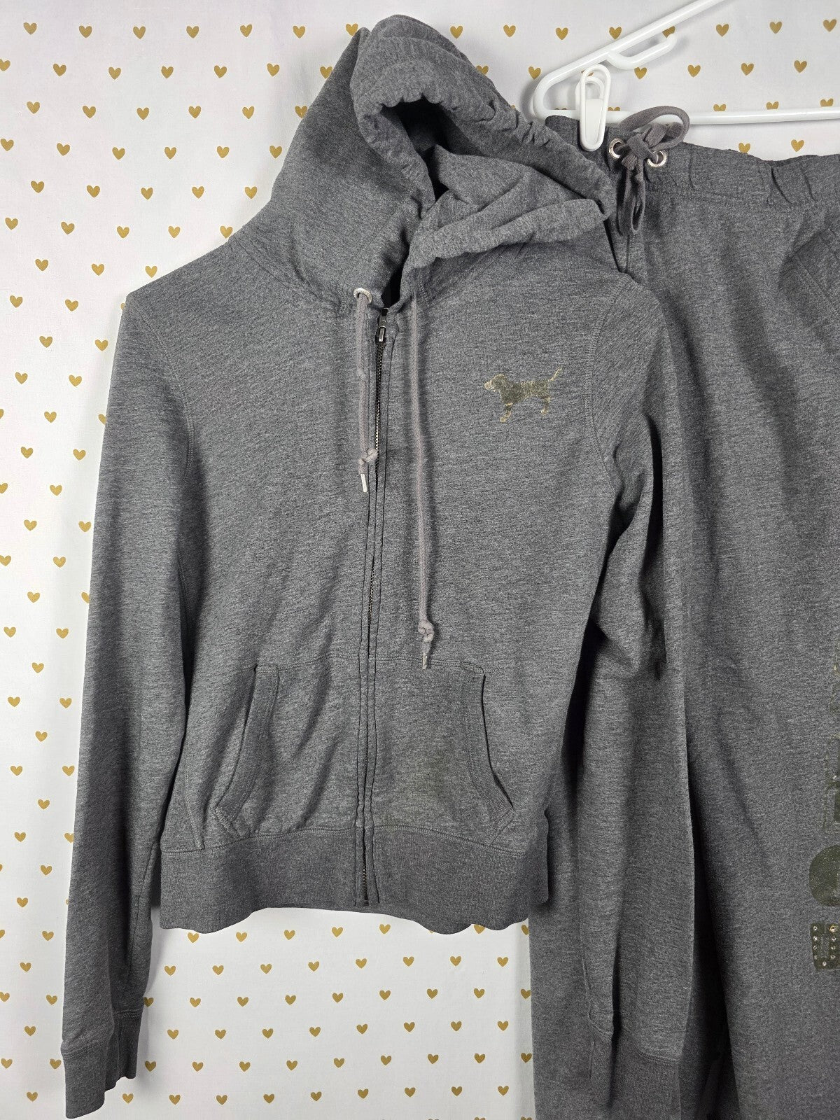 Victorias Secret PINK Boyfriend Sweats Hoodie Bling Vintage Y2k SET 2pc Medium