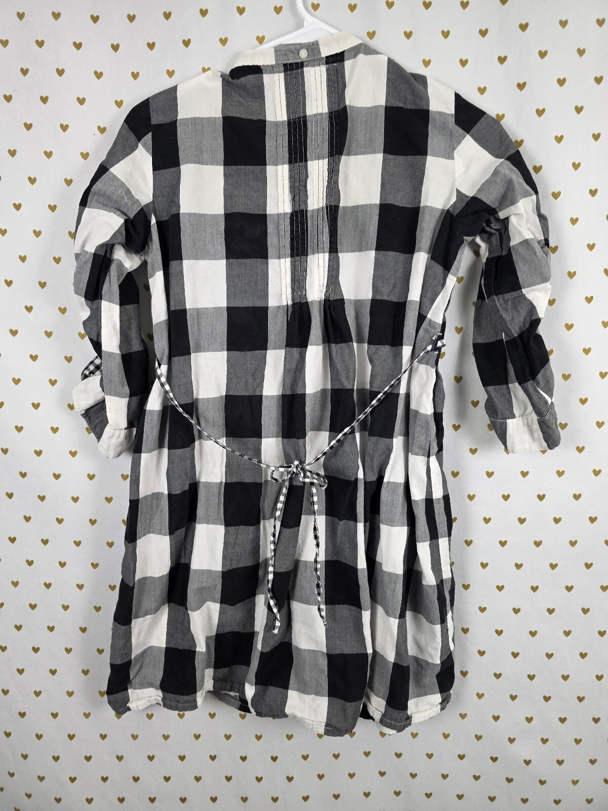 Victoria's Secret PINK Plaid Shirt Dress M Black White Buffalo Check Vintage
