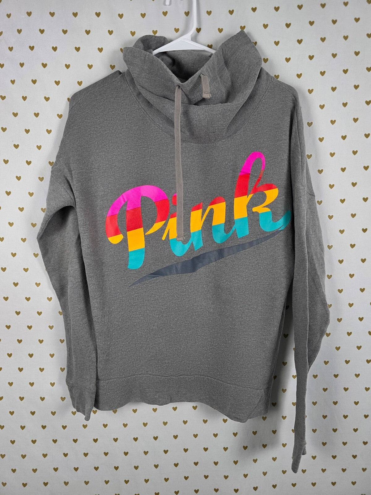 Victorias Secret Pink Rainbow Logo Slouchy Sweater Shirt Pullover Oversized SM