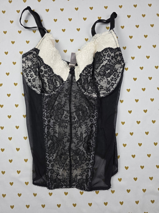 Victoria's Secret Lace Bustier Corset Black Ivory Sheer Mesh Lingerie 36D