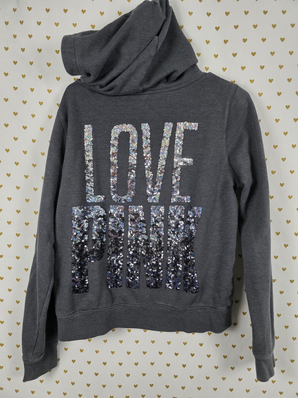 Victorias Secret Pink Gradient BLING Grey Sequined Full Zip Hoodie Jacket LARGE