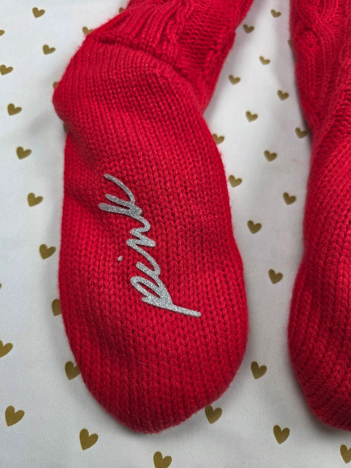 Victoria's Secret PINK Red Cable Knit Sherpa Lined Slipper Socks NWT OS