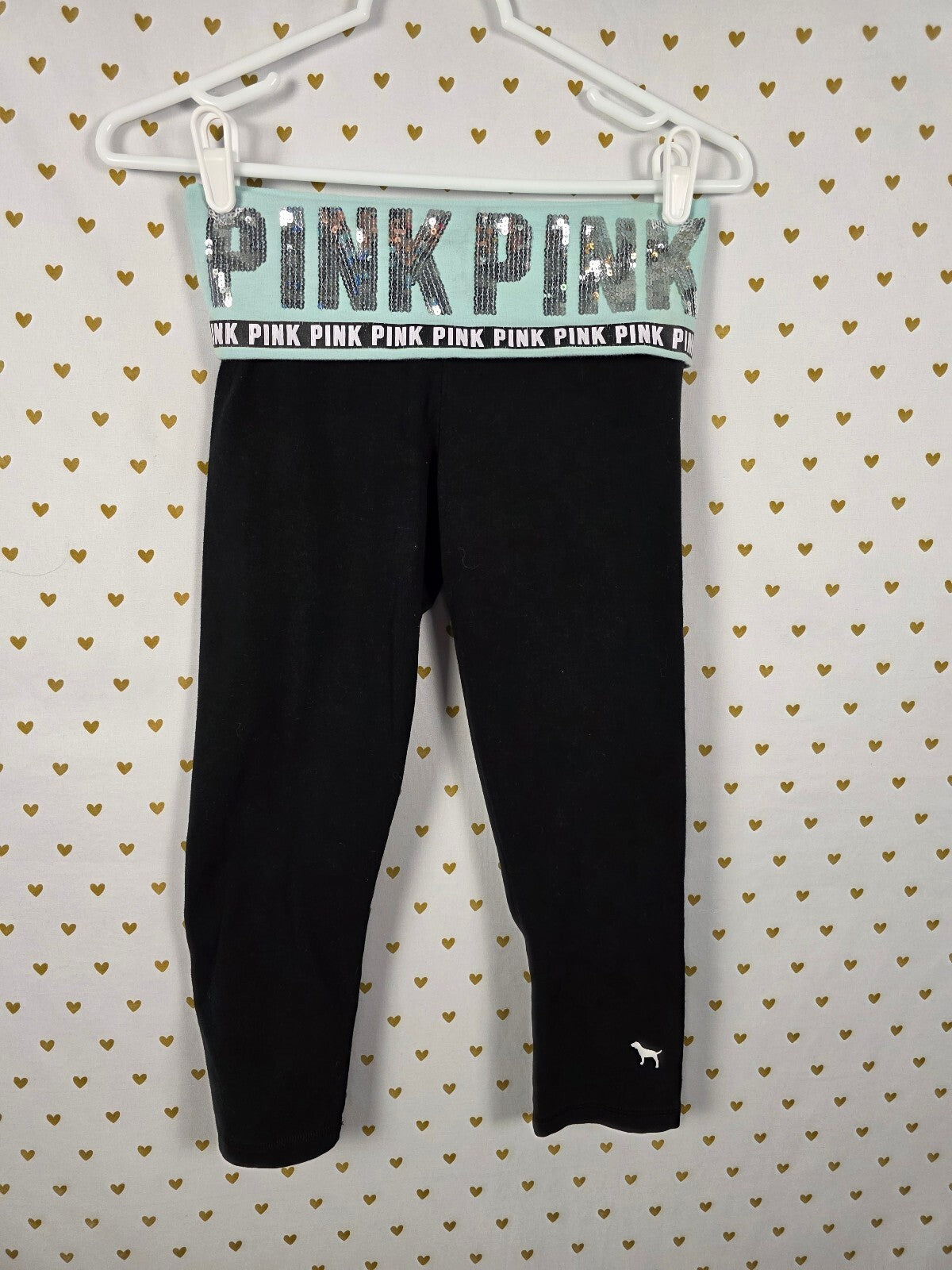 Victorias Secret PINK BLING sequined Vintage y2k FOLDVER Yoga Pants Capri XS