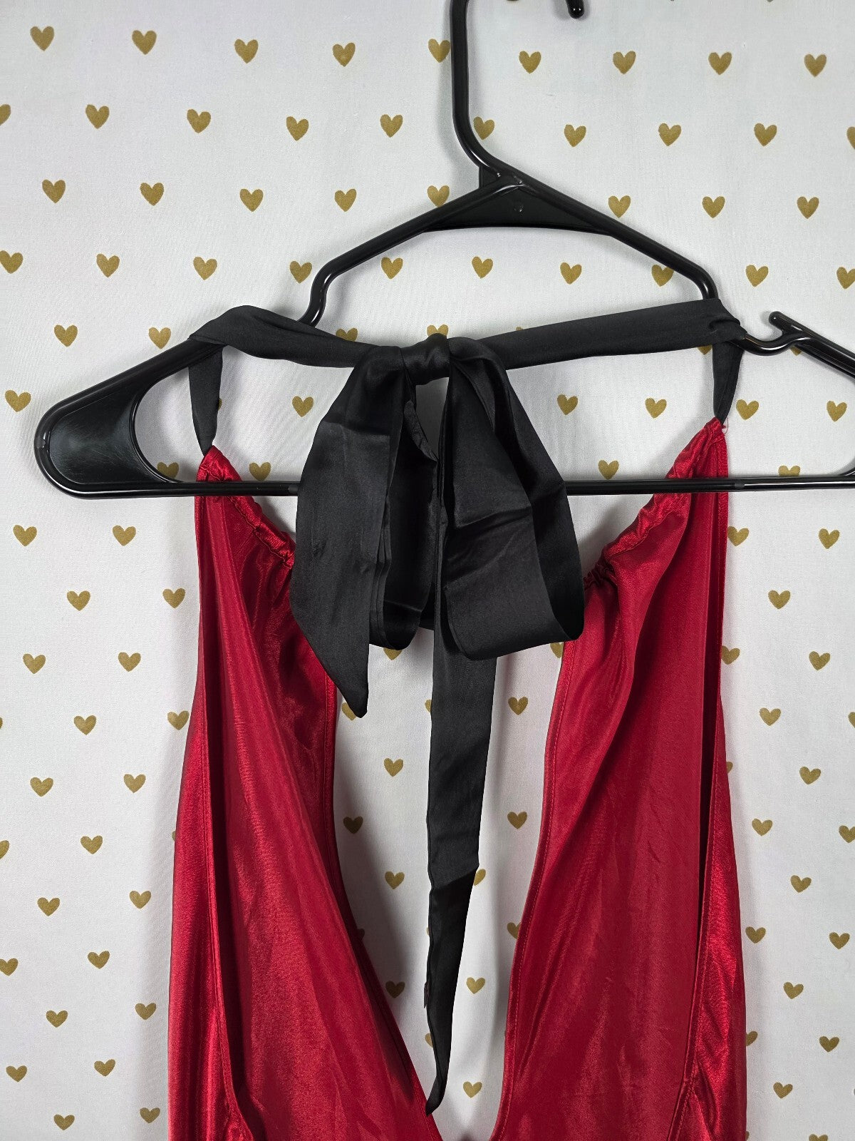 Vintage Victoria's Secret Red Satin Nightgown Slip Dress Halter Low Back M