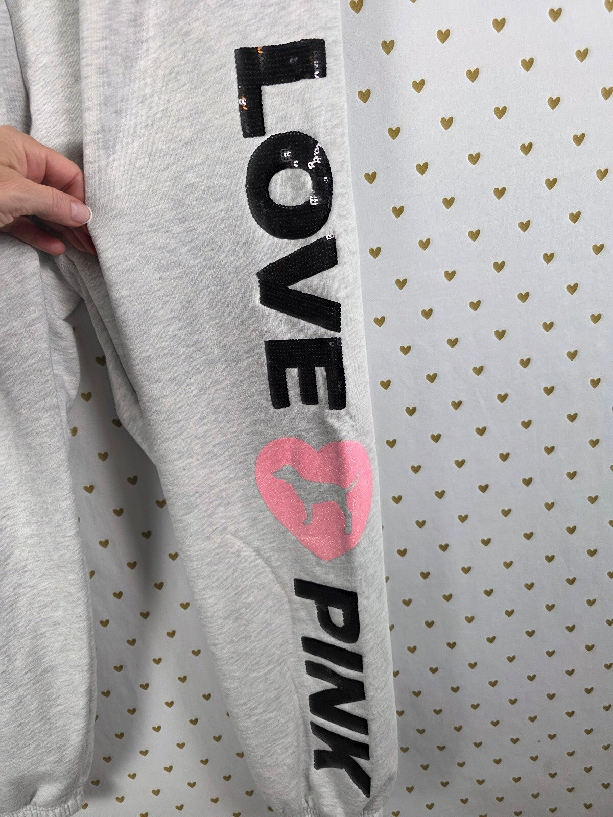 Victorias Secret PINK BLING Campus Originals Sweats Pockets Sweatpants LARGE