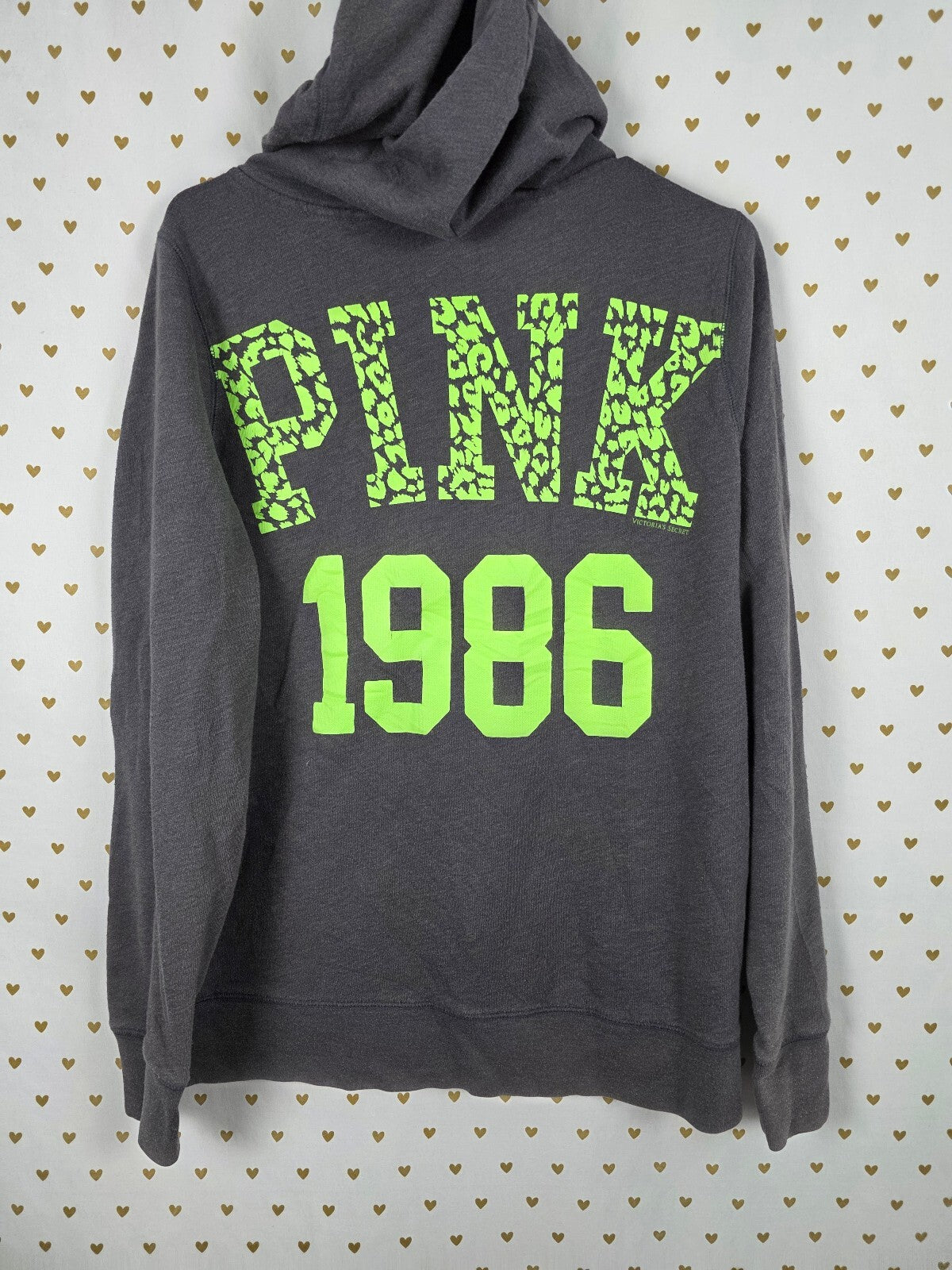 Victorias Secret Pink Neon Leopard Cheetah Logo Pullover Sweater Hoodie OVERSIZE