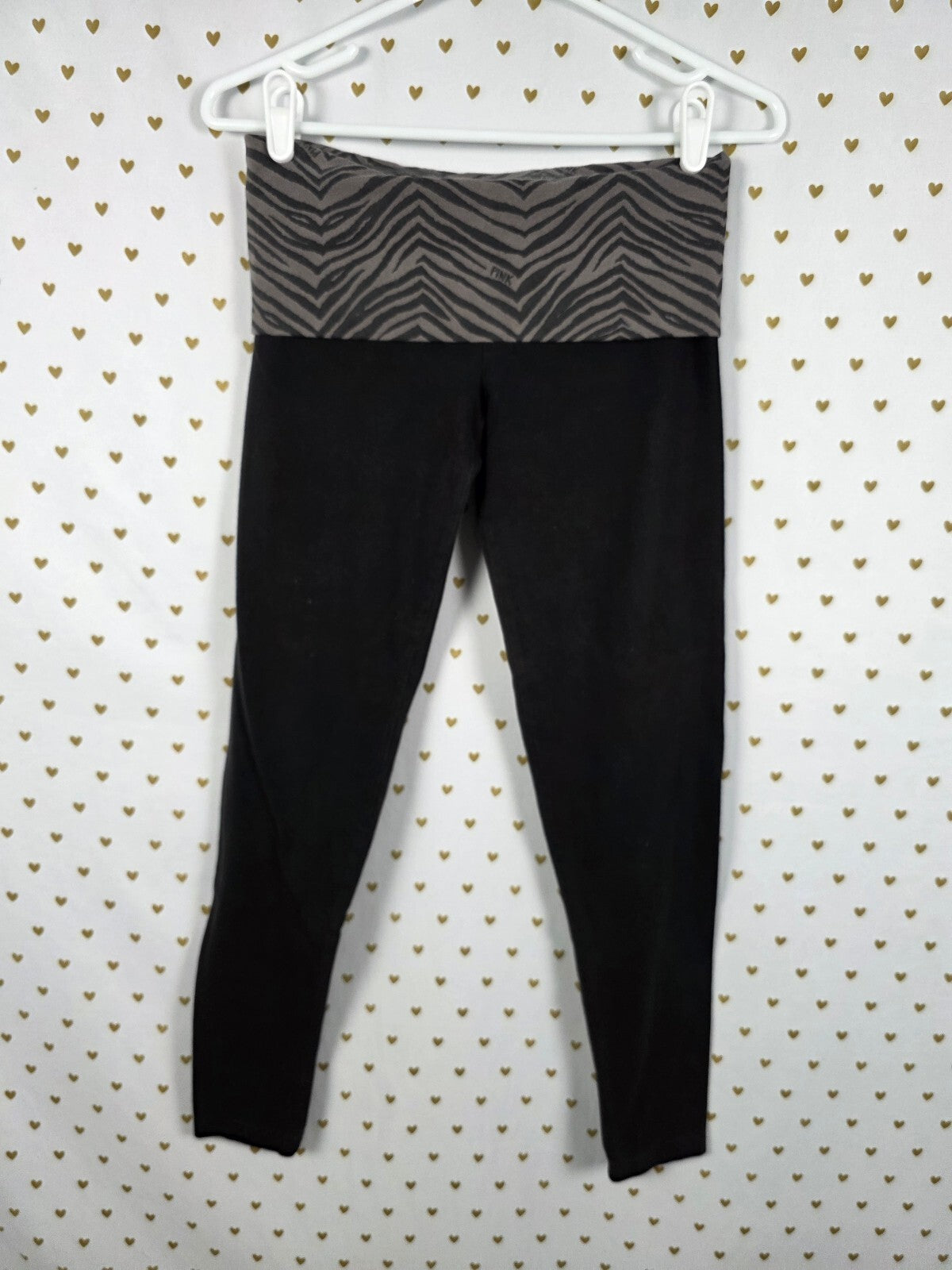 Victorias Secret PINK FOLDOVER Yoga Pants VINTAGE BLING ZEBRA Ankle Skinny SMALL