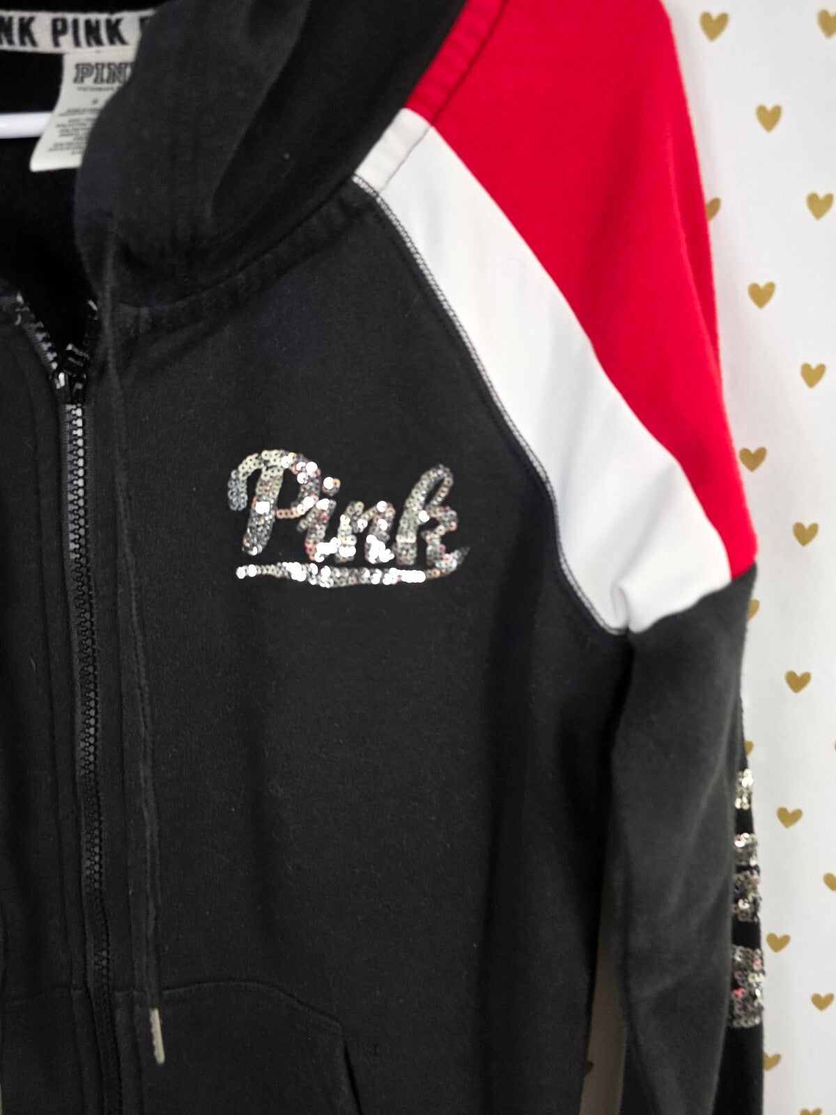 Victorias Secret Pink Bling Sequined Hooded full zip hoodie Jacket Small