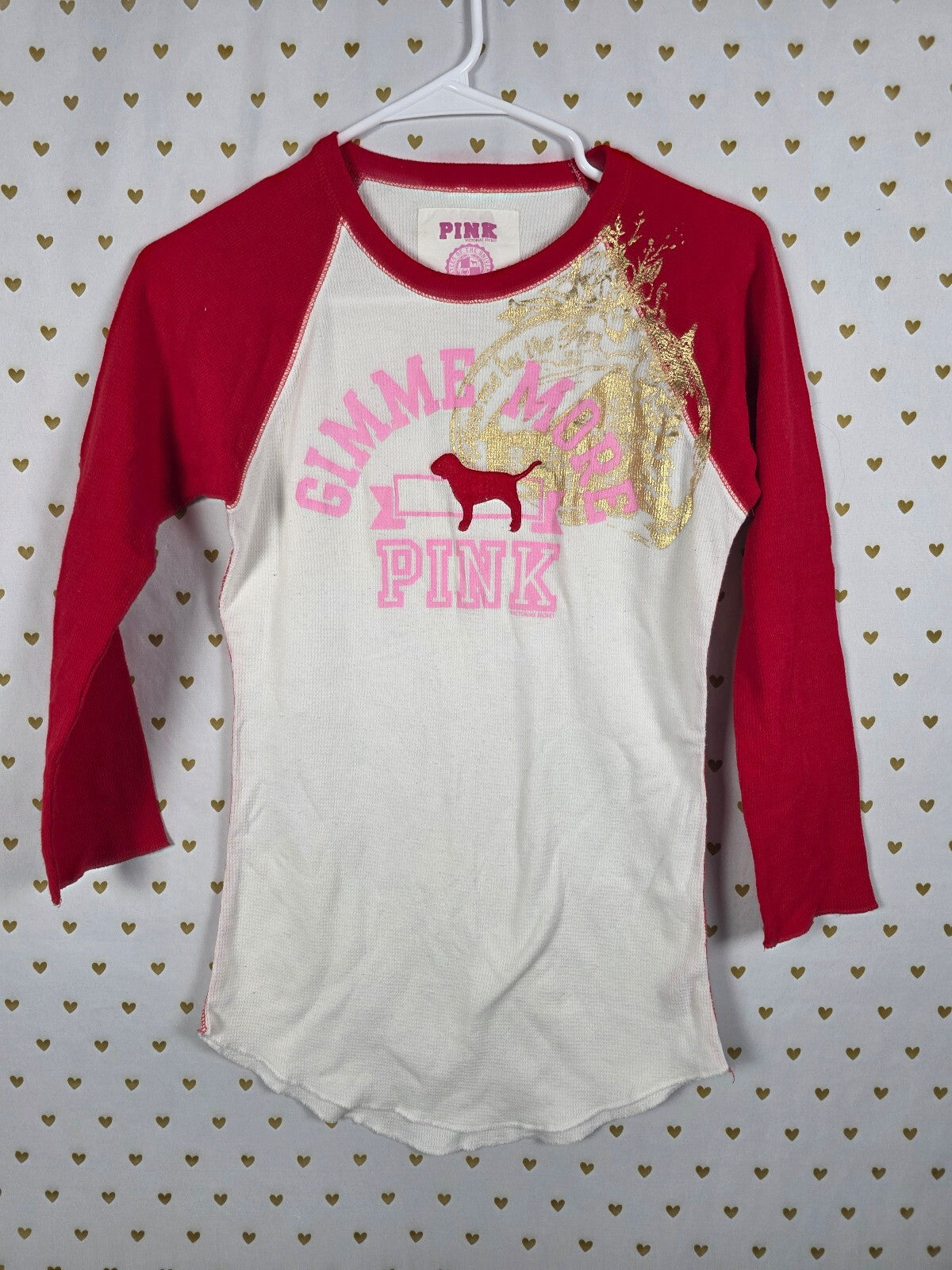 Victorias Secret PINK Vintage Themal Waffle Raglan Long Sleeve Shirt GIMME MORE