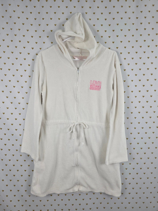 2008 Victoria's Secret Terry Cloth Hooded Swim Cover Up Dress White Pink S
