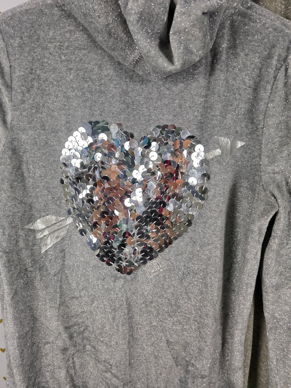 Victorias Secret Pink Vintage BLING Glitter Thread HEART SET Hoodie Sweats MED