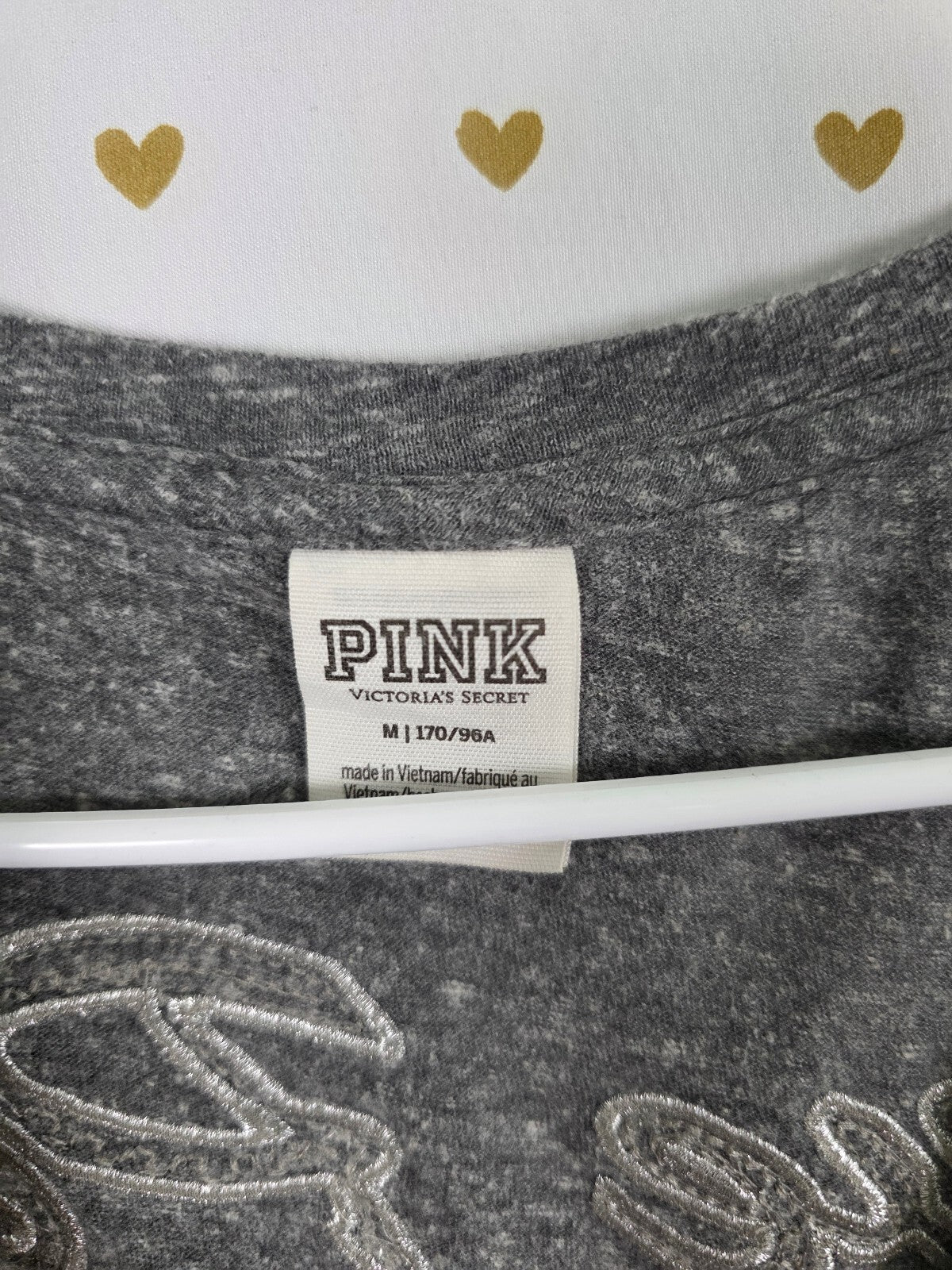 Victorias Secret PINK silver Bling Tee shirt Logo Medium Sequined
