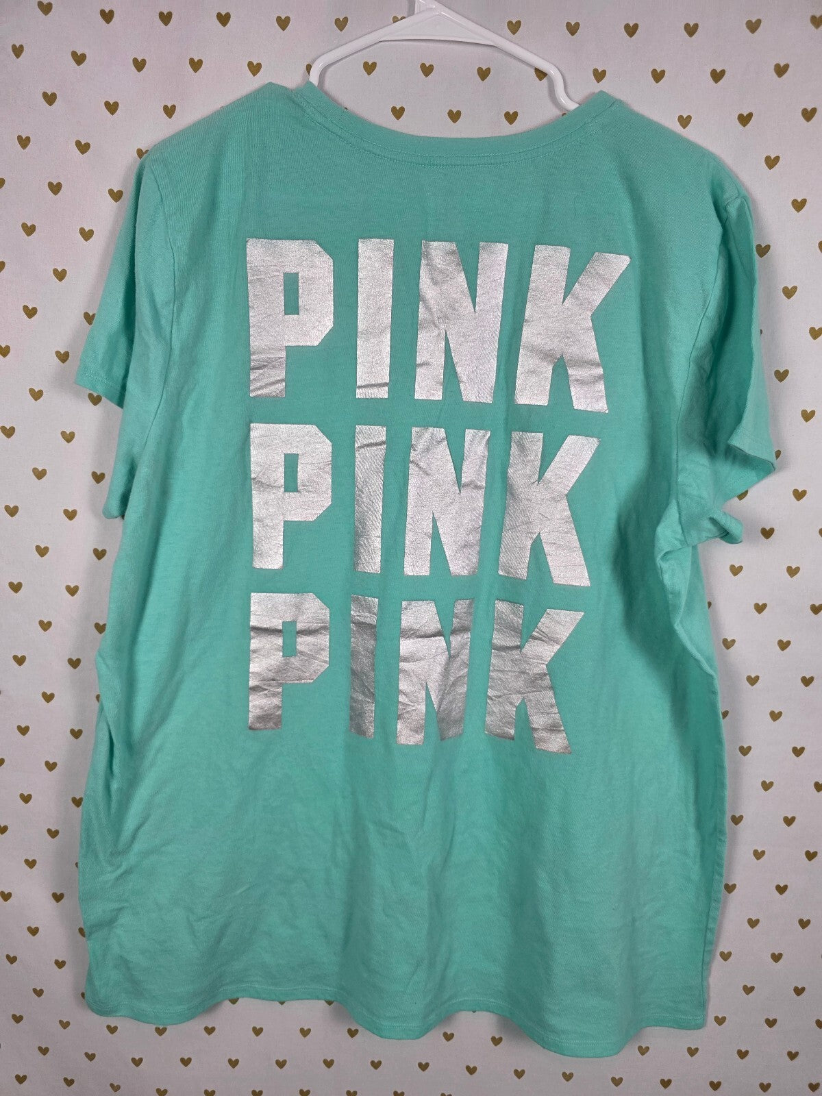 Victorias Secret PINK Foil Logo 2XL XXL Mint Green Tee shirt