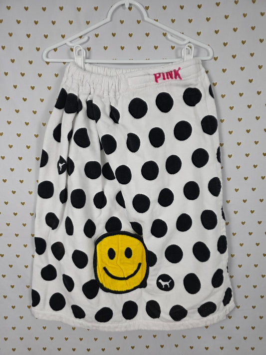 Victoria's Secret PINK Polka Dot Plush Spa Bath Wrap Towel Cover Up Smiley