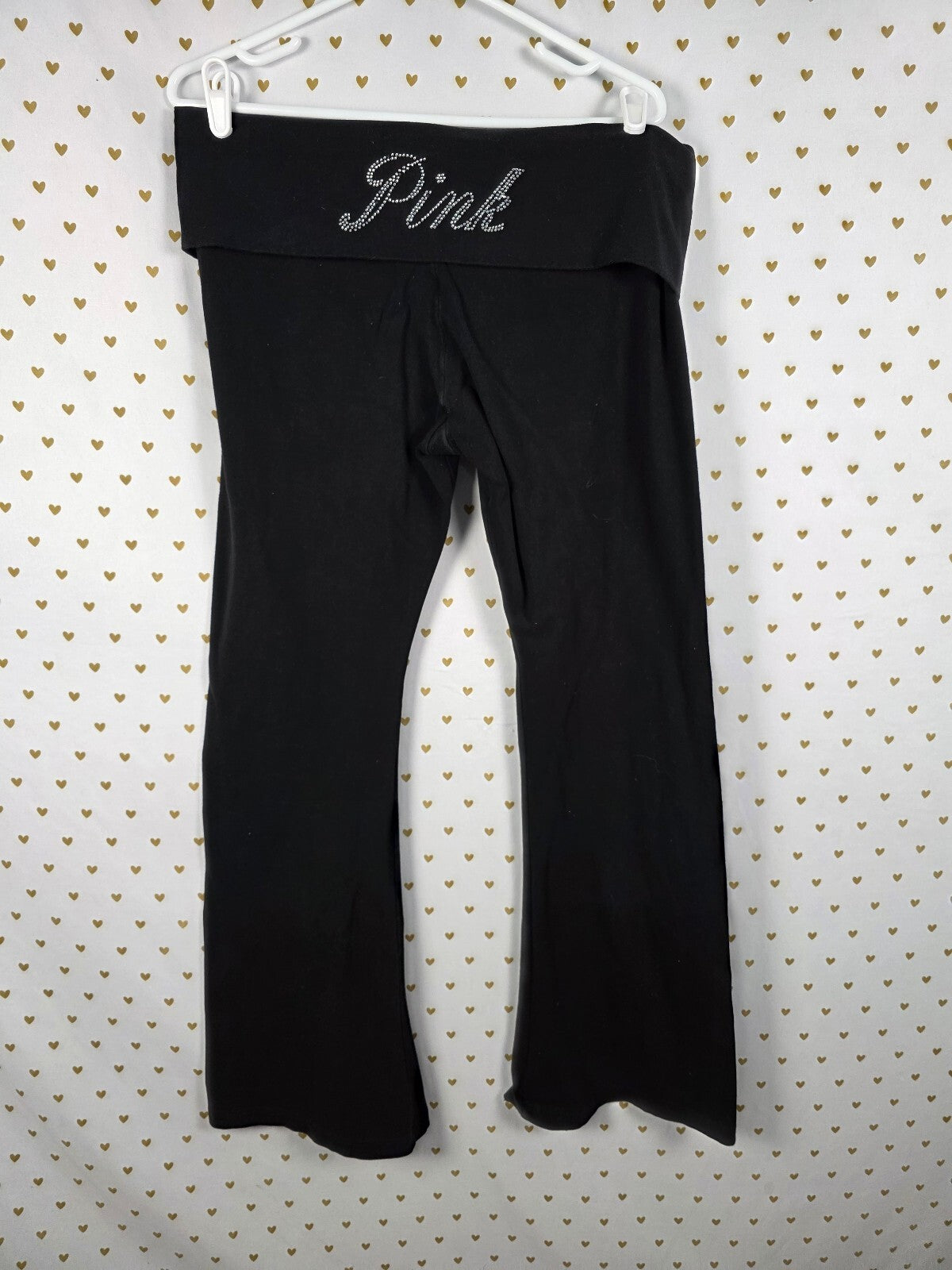 Victorias Secret PINK Studded Bling Logo XL Foldover Flare Yoga Pants