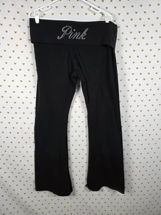 Victorias Secret PINK Studded Bling Logo XL Foldover Flare Yoga Pants