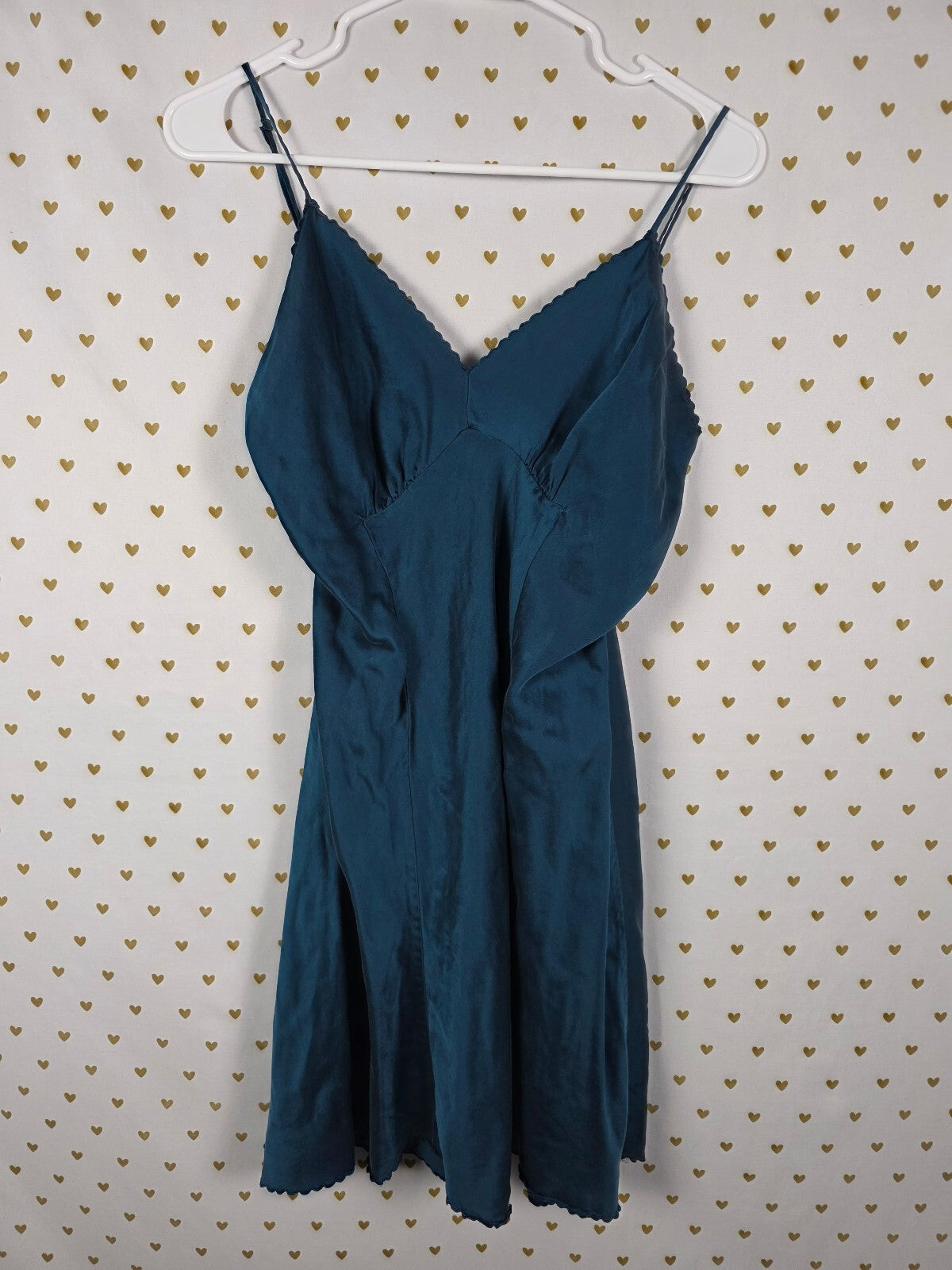 Victorias Secret Teal vintage Heart Label Slip Dress Nightie 100% SILK MEDIUM