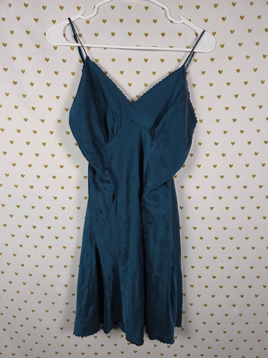 Victorias Secret Teal vintage Heart Label Slip Dress Nightie 100% SILK MEDIUM