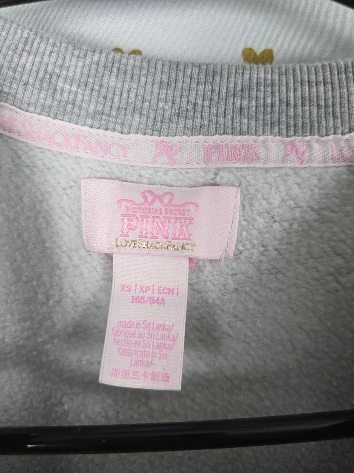 PINK x LoveShackFancy Oversized Crew Sweatshirt XS Gray Logo Bow Limited