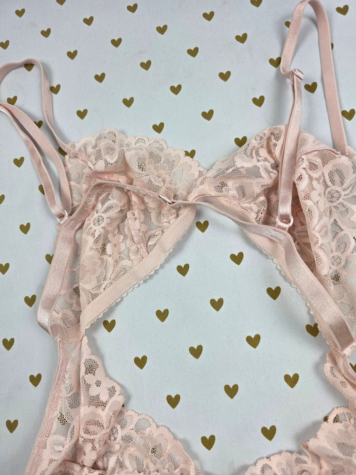 Victorias Secret Beige Lace Stretch Bodysuit Teddy Large V String Thong