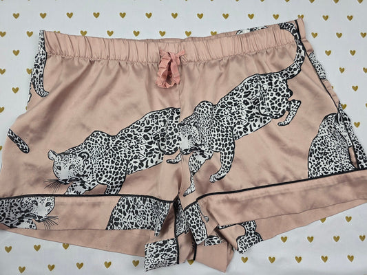 Victoria's Secret Satin Sleep Shorts Leopard Pink Animal Print Lounge Large