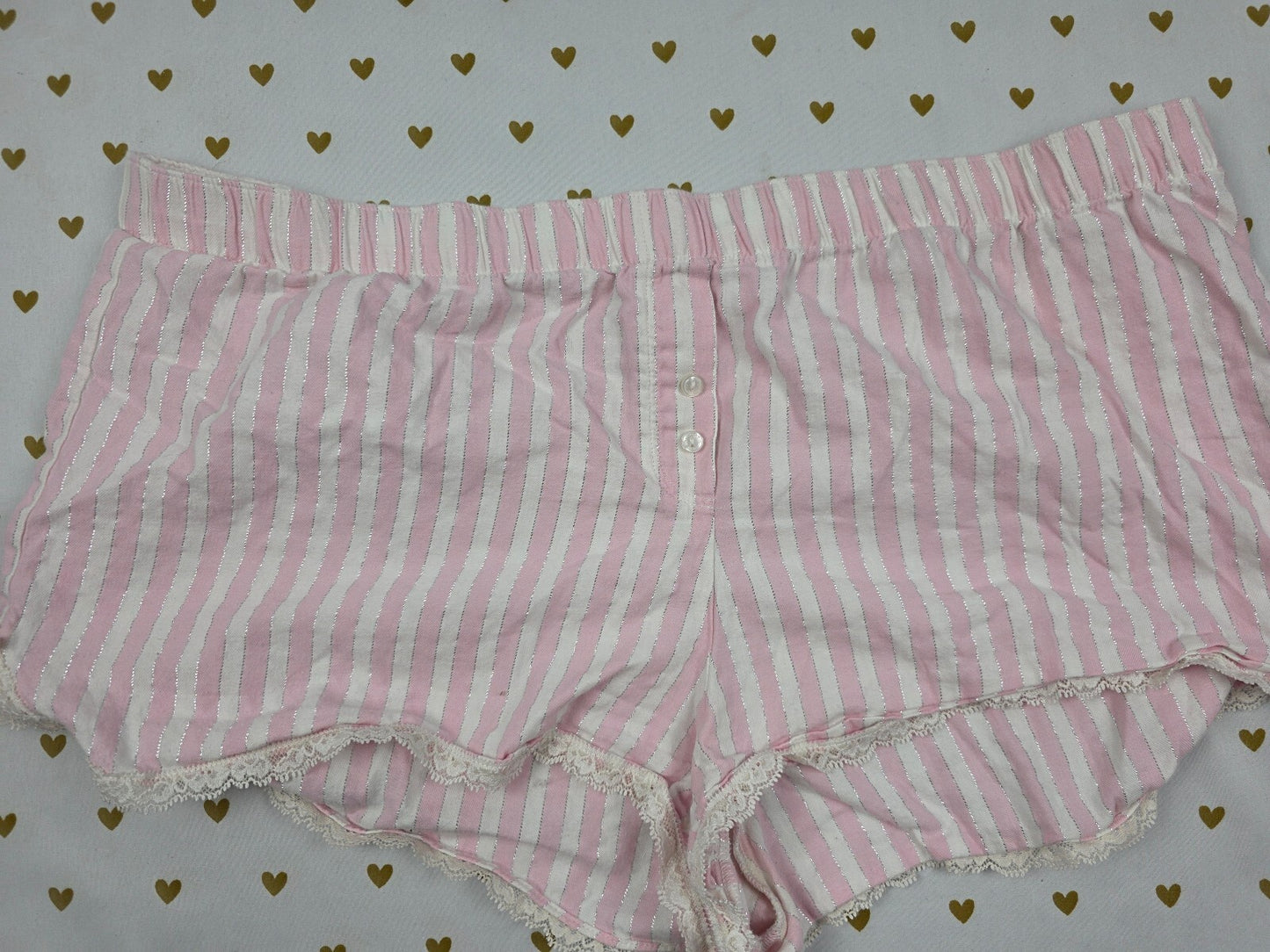 Victorias Secret PINK Striped Shimmer LARGE  Sleep Shorts Boxers Pajama Bottoms