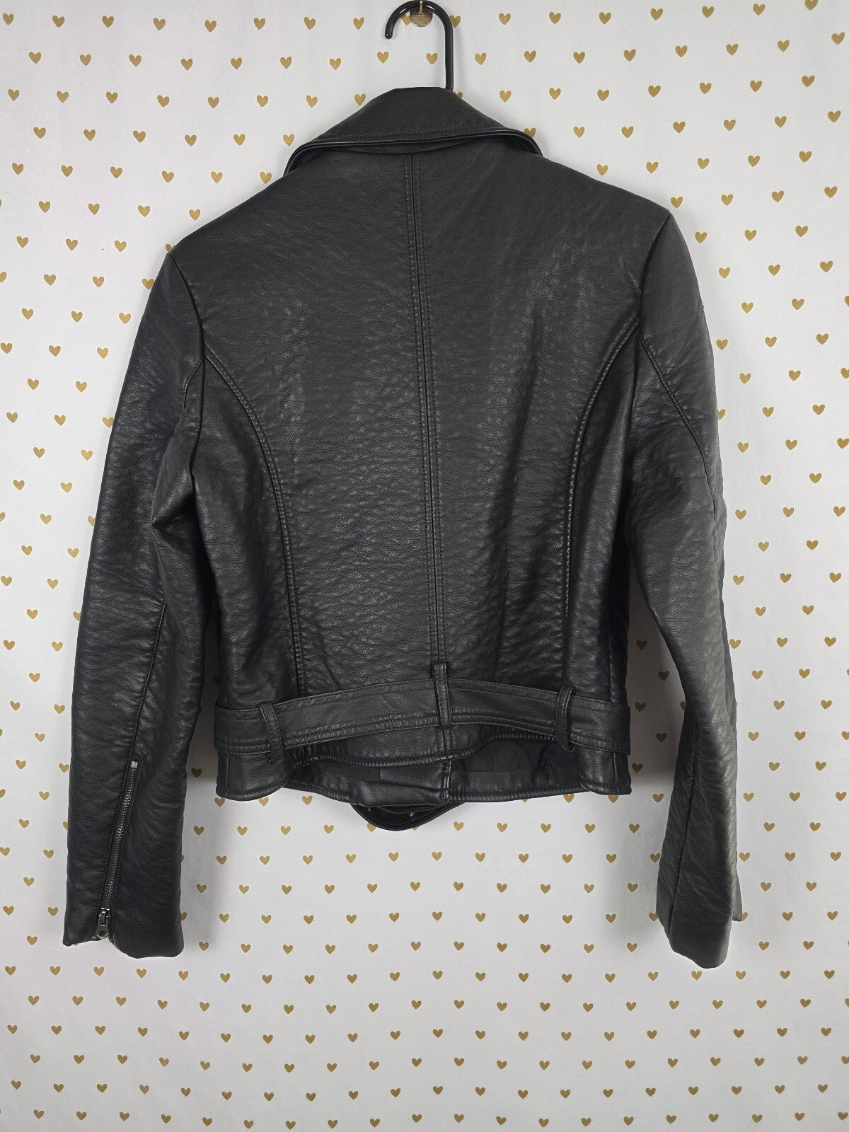 Victoria's Secret Black Faux Leather Pebbled Moto Biker Jacket Belted M