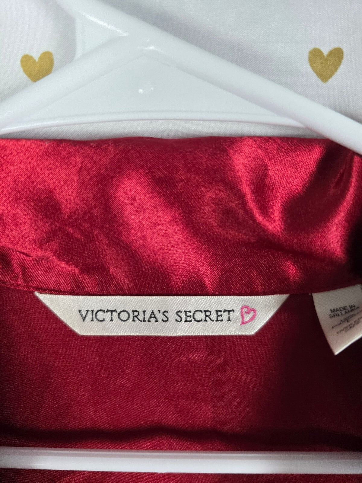 Victorias Secret Heart Label vintage red Button Down Sleep Shirt Nightgown LARGE