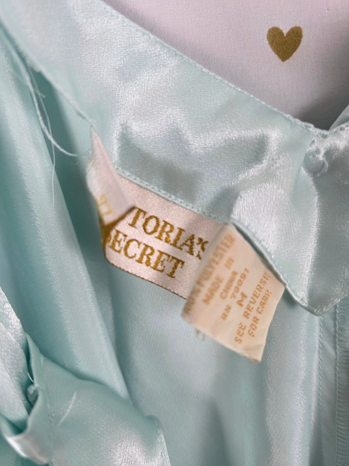 Vintage Victoria's Secret Gold Label Aqua Satin Gown Bow Back Ruffle Nightgown