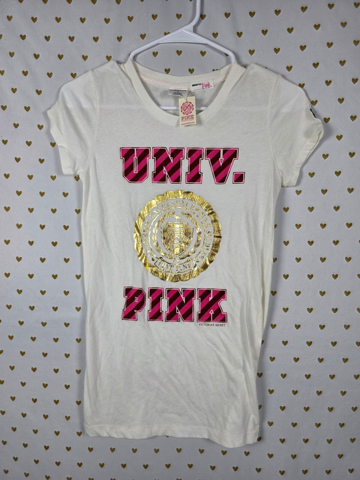 Victorias Secret PINK Vintage NEW NWT University Tee Shirt Y2k Logo SMALL
