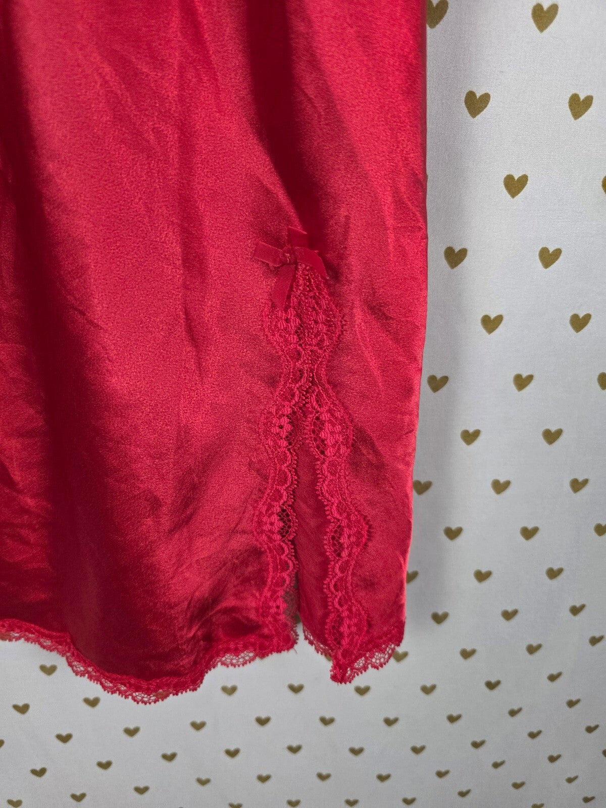 Victorias Secret Red Satin Slip Dress Chemise Nightie Lingerie Medium BLING