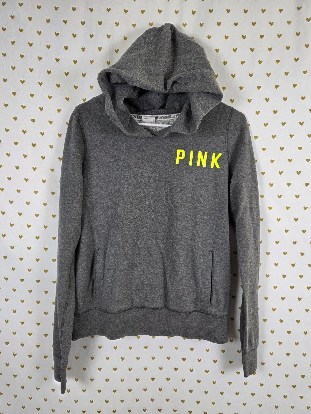 Victorias Secret Pink Vintage soft Grey Neon Logo Hoodie Jacket Medium